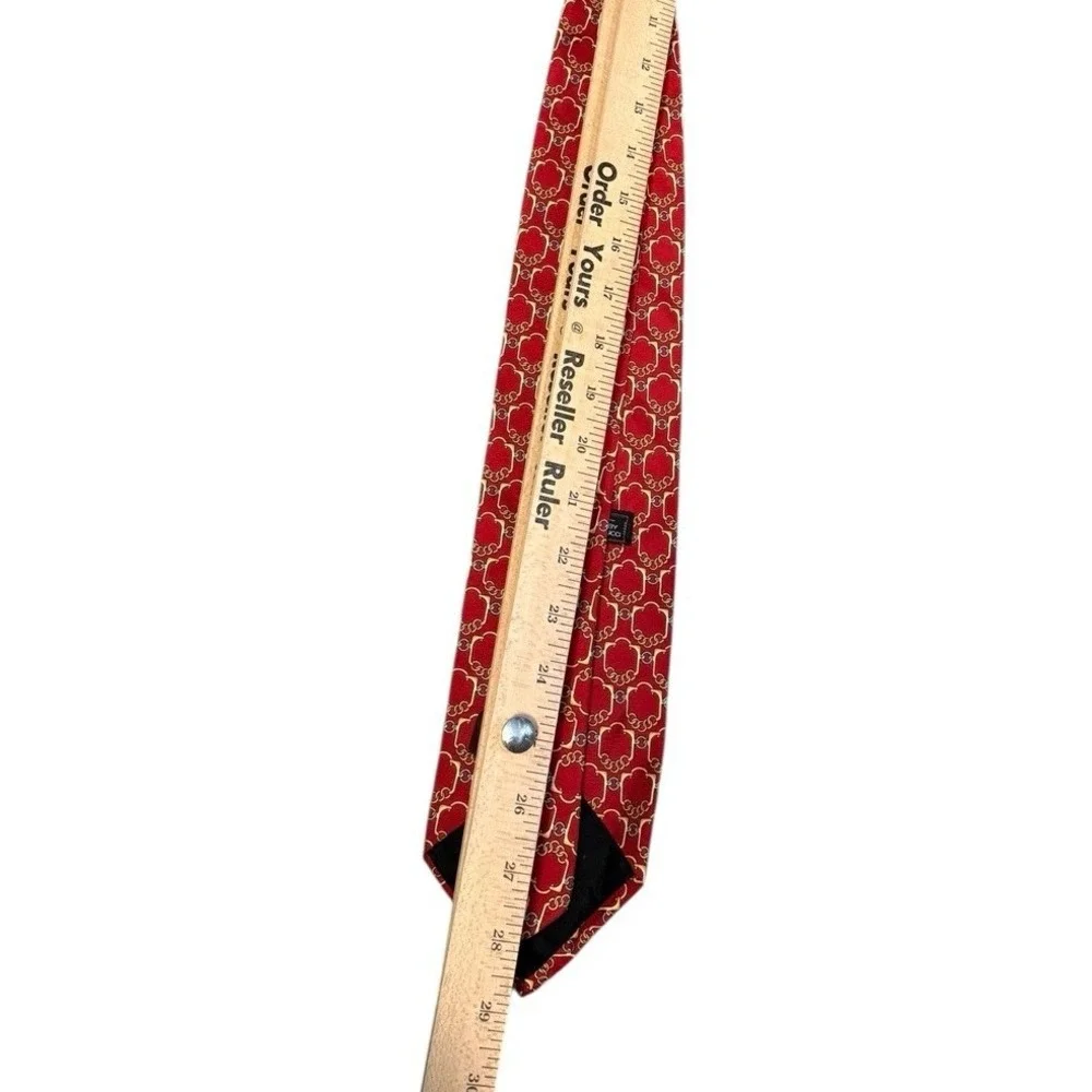 Vintage Paolo‎ Gucci Silk Tie Red W/ Gold Links Equestrian Geometric L:58